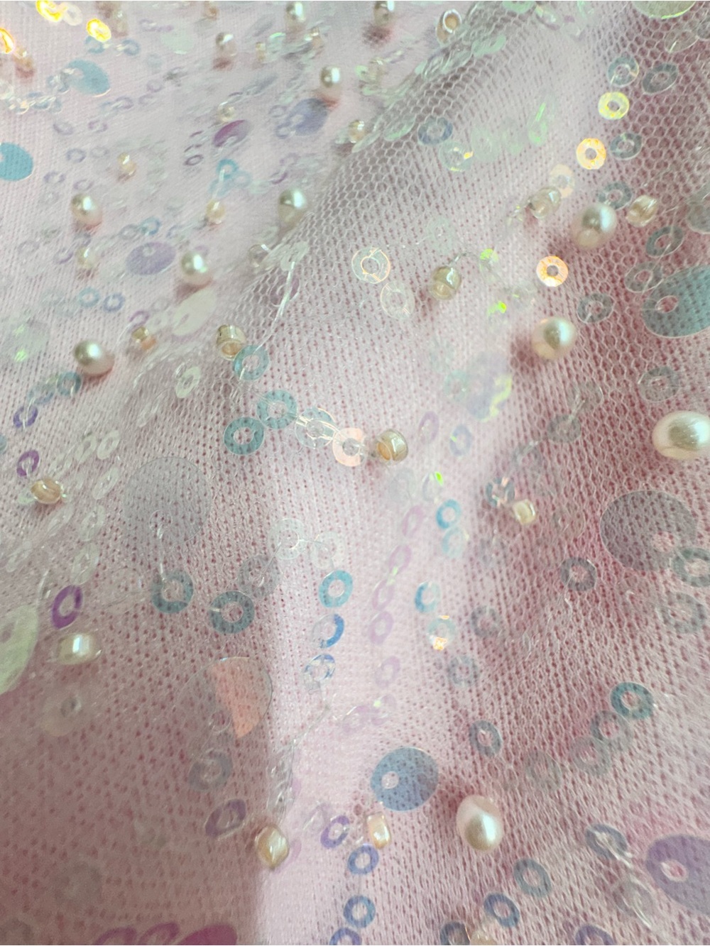 Sequin Flare Long Sleeve Dress in Pink. - Picture 10 of 10
